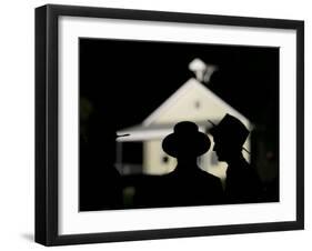 Amish Men in Front of the Schoolhouse Where a Gunman Shot Several Students and Himself-null-Framed Photographic Print