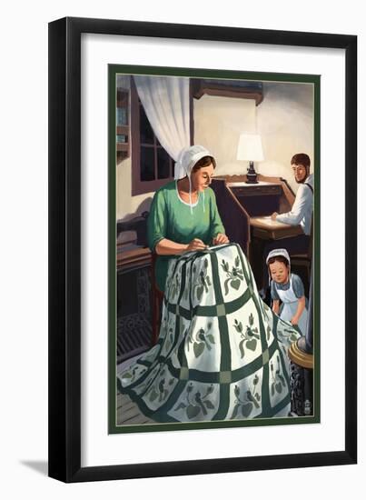 Amish Quiltmaking Scene-Lantern Press-Framed Art Print