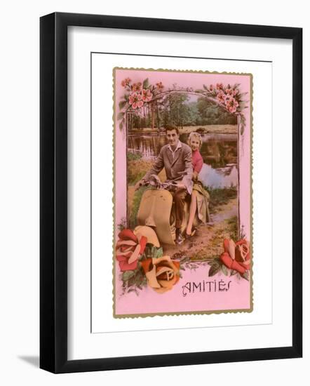 Amities, French Couple on Scooter-null-Framed Art Print