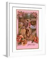 Amities, French Couple on Scooter-null-Framed Art Print