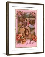 Amities, French Couple on Scooter-null-Framed Art Print