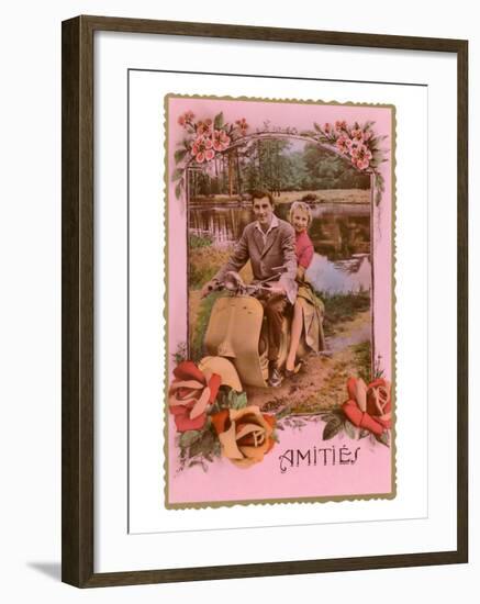 Amities, French Couple on Scooter-null-Framed Art Print