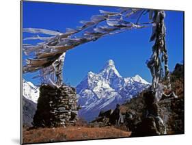 Amma Dablam, Framed by Prayer Flags, One of Most Distinctive Mountains Lining Khumbu Valley, Nepal-Fergus Kennedy-Mounted Photographic Print