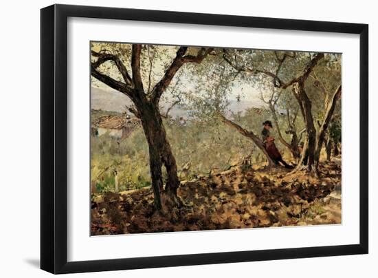 Among the Olive Trees-Telemaco Signorini-Framed Art Print