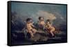 Amorcillos jugando con pichones', 18th century, Oil on canvas, 67 x 81 cm, P02854-FRANÇOIS BOUCHER-Framed Stretched Canvas
