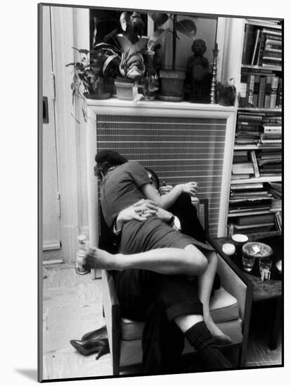 Amorous Couple Wrapped Up with Each Other During a Cocktail Party at a Private Home-Francis Miller-Mounted Photographic Print