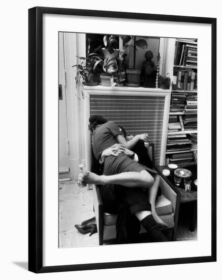 Amorous Couple Wrapped Up with Each Other During a Cocktail Party at a Private Home-Francis Miller-Framed Photographic Print