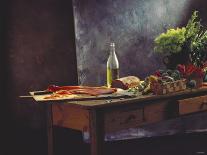 Still Life: Salmon, Olive Oil, Bread & Vegetables on Table-Amos Schliack-Photographic Print