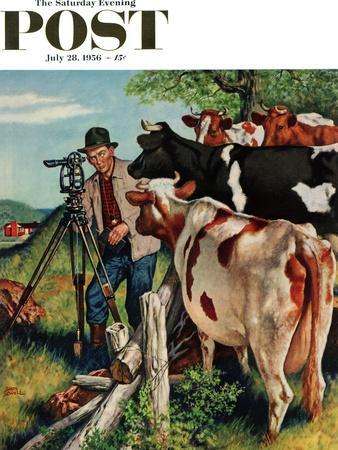 "Surveying the Cow Pasture" Saturday Evening Post Cover, July 28, 1956