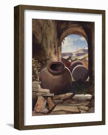 Amphorae in a Ruin, with Additions by a Borbone Pupil (Pencil, W/C and Gouache on Paper)-Giacinto Gigante-Framed Giclee Print