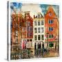 Amsterdam - Artwork In Painting Style-Maugli-l-Stretched Canvas