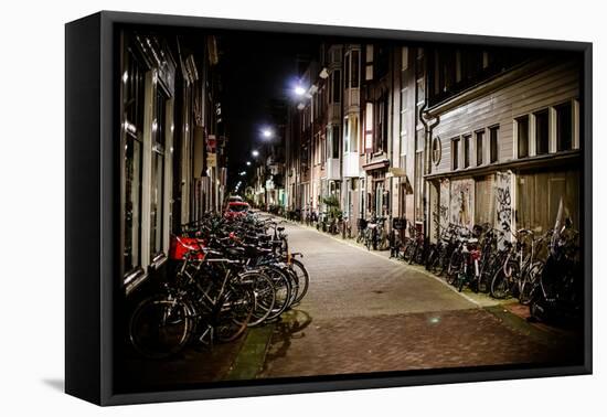 Amsterdam Bikes at Night II-Erin Berzel-Framed Stretched Canvas