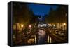 Amsterdam Canal at Night II-Erin Berzel-Framed Stretched Canvas