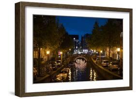 Amsterdam Canal at Night II-Erin Berzel-Framed Photographic Print