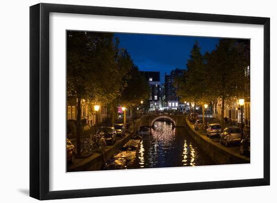 Amsterdam Canal at Night II-Erin Berzel-Framed Photographic Print