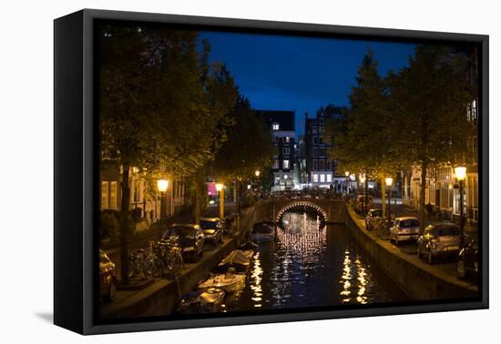 Amsterdam Canal at Night II-Erin Berzel-Framed Stretched Canvas