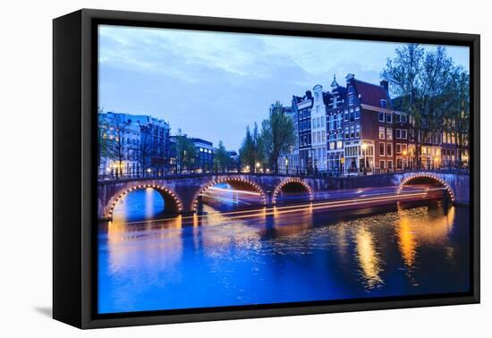 Amsterdam Canals at Dusk-Fraser Hall-Framed Stretched Canvas