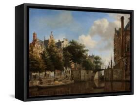 Amsterdam City View with Houses on the Herengracht and the old Haarlemmersluis, c.1670-Jan Van Der Heyden-Framed Stretched Canvas