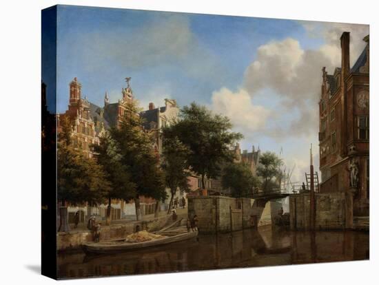 Amsterdam City View with Houses on the Herengracht and the old Haarlemmersluis, c.1670-Jan Van Der Heyden-Stretched Canvas