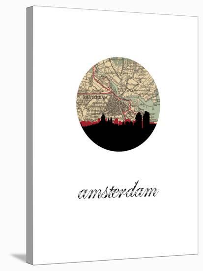 Amsterdam Map Skyline-Paperfinch 0-Stretched Canvas