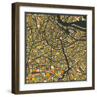 Amsterdam Map-Jazzberry Blue-Framed Art Print