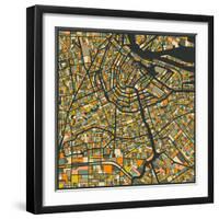 Amsterdam Map-Jazzberry Blue-Framed Art Print