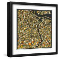 Amsterdam Map-Jazzberry Blue-Framed Art Print