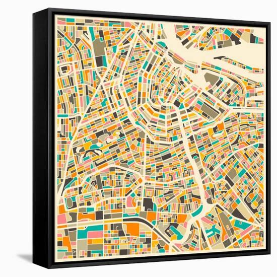 Amsterdam Map-Jazzberry Blue-Framed Stretched Canvas