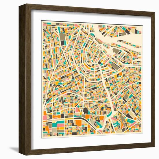 Amsterdam Map-Jazzberry Blue-Framed Art Print