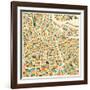 Amsterdam Map-Jazzberry Blue-Framed Art Print