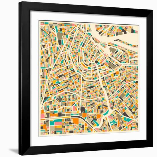 Amsterdam Map-Jazzberry Blue-Framed Art Print