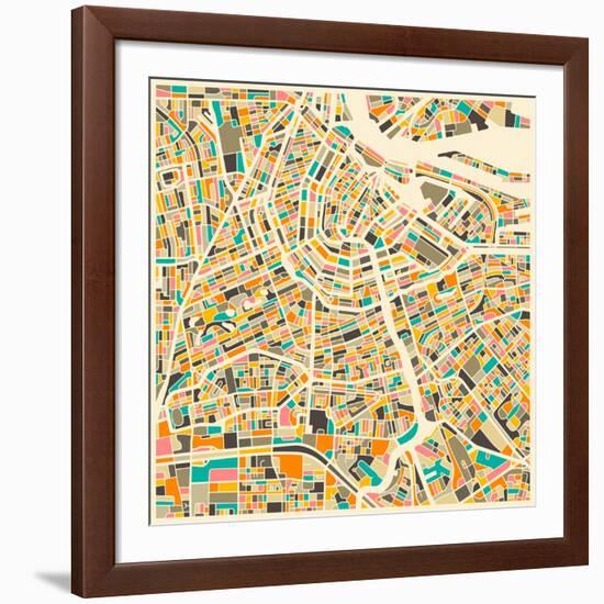 Amsterdam Map-Jazzberry Blue-Framed Art Print