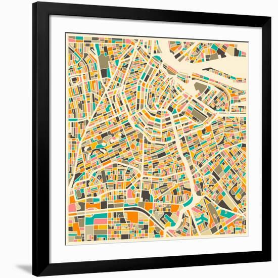 Amsterdam Map-Jazzberry Blue-Framed Art Print