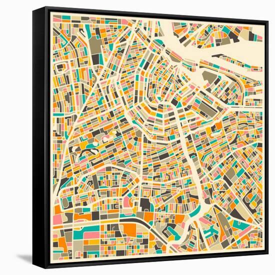 Amsterdam Map-Jazzberry Blue-Framed Stretched Canvas