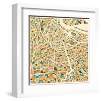 Amsterdam Map-Jazzberry Blue-Framed Art Print