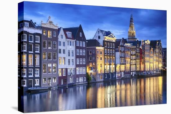 Amsterdam Old City at Night with the Oude Church-George Oze-Stretched Canvas