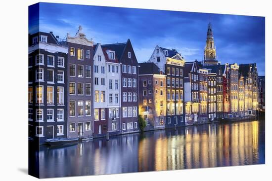 Amsterdam Old City at Night with the Oude Church-George Oze-Stretched Canvas