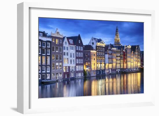 Amsterdam Old City at Night with the Oude Church-George Oze-Framed Photographic Print