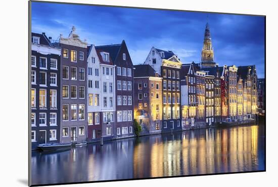 Amsterdam Old City at Night with the Oude Church-George Oze-Mounted Photographic Print