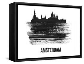 Amsterdam Skyline Brush Stroke - Black II-NaxArt-Framed Stretched Canvas