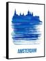 Amsterdam Skyline Brush Stroke - Blue-NaxArt-Framed Stretched Canvas