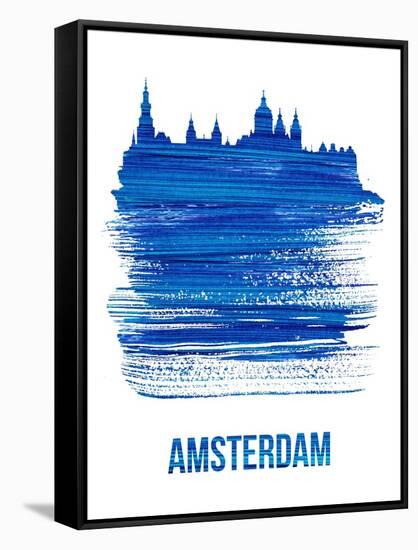 Amsterdam Skyline Brush Stroke - Blue-NaxArt-Framed Stretched Canvas