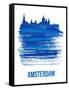 Amsterdam Skyline Brush Stroke - Blue-NaxArt-Framed Stretched Canvas