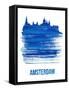 Amsterdam Skyline Brush Stroke - Blue-NaxArt-Framed Stretched Canvas