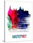 Amsterdam Skyline Brush Stroke - Watercolor-NaxArt-Stretched Canvas