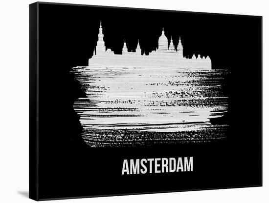 Amsterdam Skyline Brush Stroke - White-NaxArt-Framed Stretched Canvas