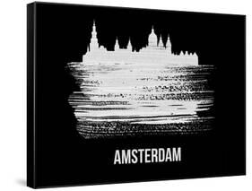 Amsterdam Skyline Brush Stroke - White-NaxArt-Framed Stretched Canvas