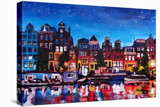 Amsterdam Skyline with Canal at Night-Martina Bleichner-Stretched Canvas