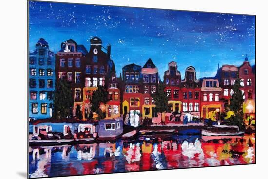 Amsterdam Skyline with Canal at Night-Martina Bleichner-Mounted Art Print