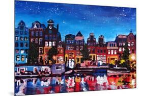Amsterdam Skyline with Canal at Night-Martina Bleichner-Mounted Art Print